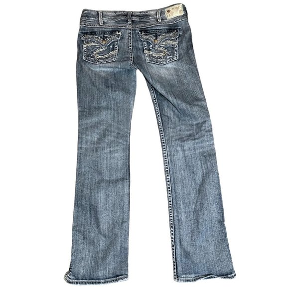 Silver McKenzie Flap Distressed Sequin & Embroidered Straight Leg Jeans - Picture 6 of 10